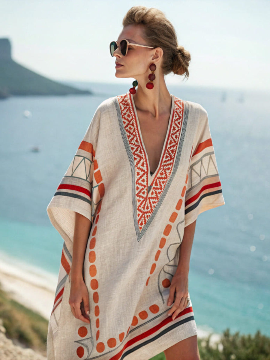 Women's Printed Loose A-Line Beach Midi Dress – Vacation Resort FitiqueFit