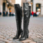 Pointed Toe Chunky-Heel Knee-High Boots – Knee High Leather Boots FitiqueFit