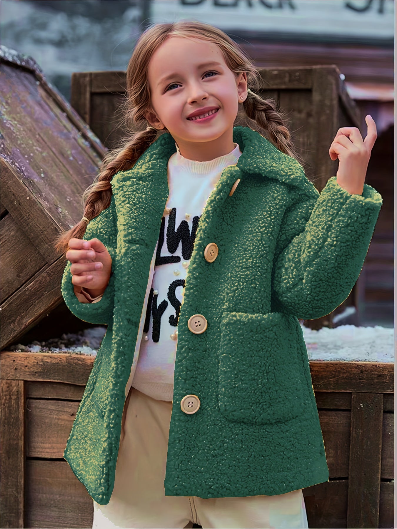 Girls' Lamb Fur Jacket | JOMAKE Korean-Style Lapel Collar, Two-Tone, Warm Windbreaker with Pockets, Lining, Button Closure, Long Sleeves for Winter NovaCart
