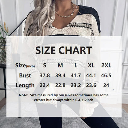 Women's French Vintage Striped Sweater | V-Neck Long Sleeve Stretch Knit FitiqueFit