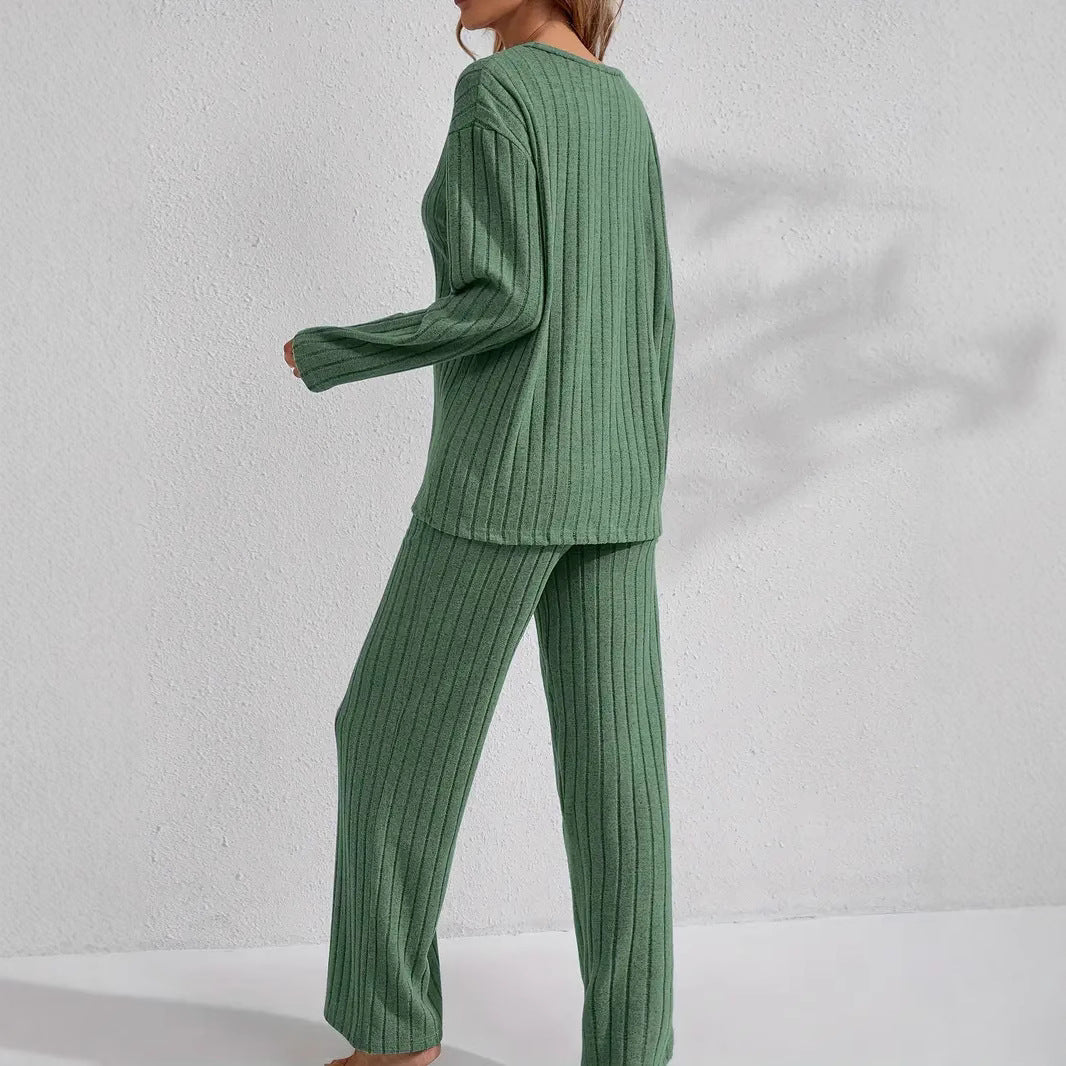Women’s Ribbed Long Sleeve Top and Pants Loungewear Set FitiqueFit