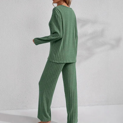 Women’s Ribbed Long Sleeve Top and Pants Loungewear Set FitiqueFit