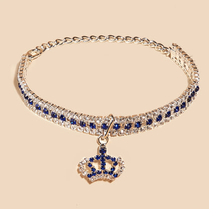 Elegant Pet Rhinestone Crown Pendant Necklace - Sparkling Multicolor Gemstone Accessory for Cats & Dogs, Random Color Selection NovaCart