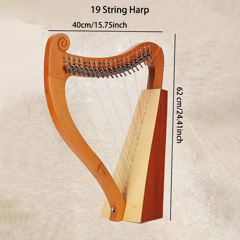 19 String 15 String Lyre Harp Mahogany Solid Wooden High Quality Portable Musical Instrument Stringed Instrument with Tuning Wrench Eid Al-Adha Mubarak NovaCart
