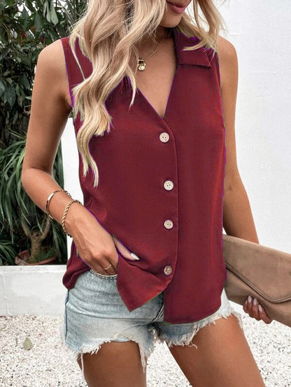 Women's Solid-Color Sleeveless Loose Vest Top – Button Detail FitiqueFit