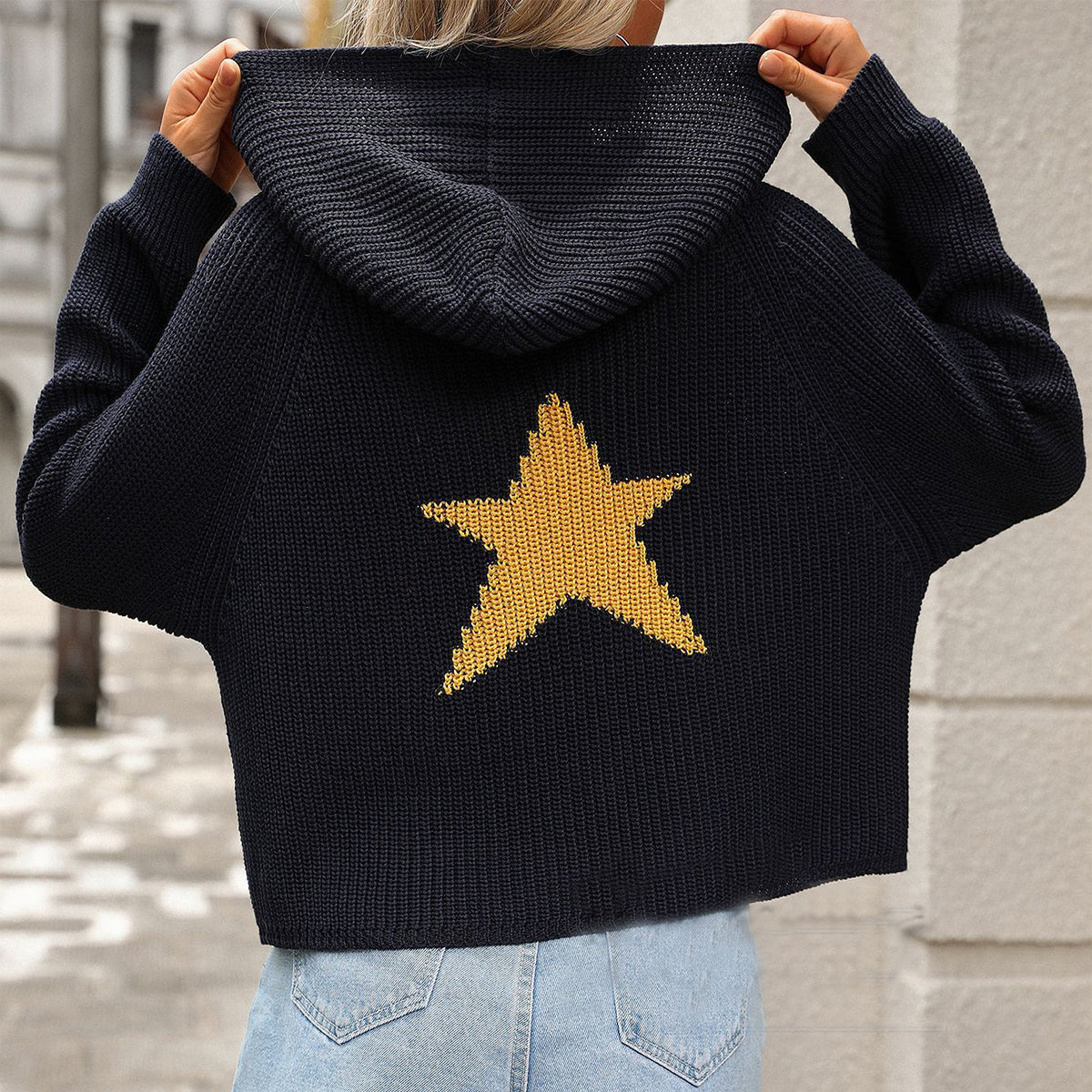 Fashion Pullover Hooded Sweater With Pockets Loose Star Long Sleeve Zippered Cropped Cardigan Outwear Tops For Womens Clothing See size chart under “more details” The Fashion Celestial