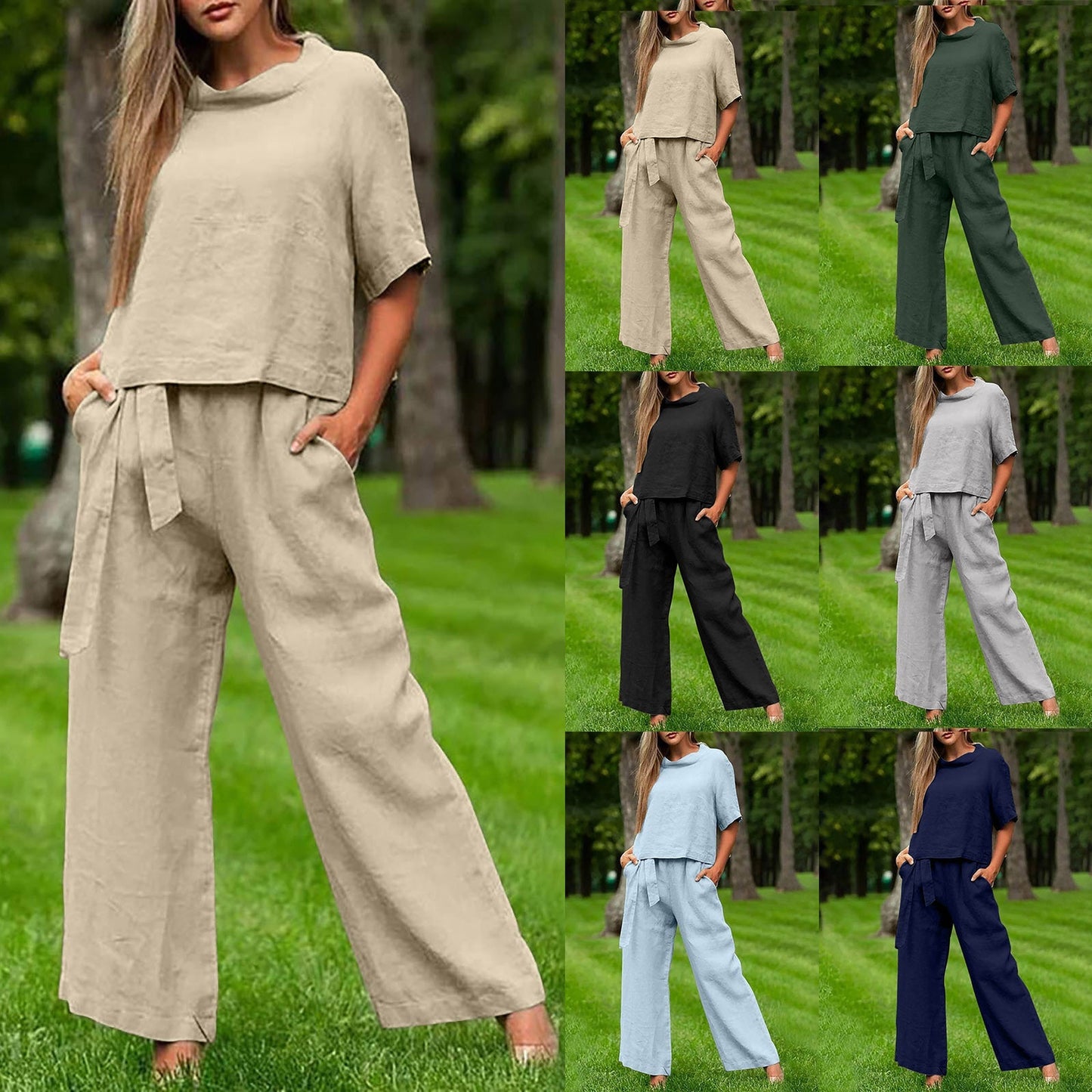 Round-Neck 3/4 Sleeve Top & Pants Two-Piece Set – 6 Colors, S–XXL FitiqueFit