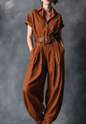 Notched Lapel Wide-Leg Checkered Jumpsuit for Women FitiqueFit