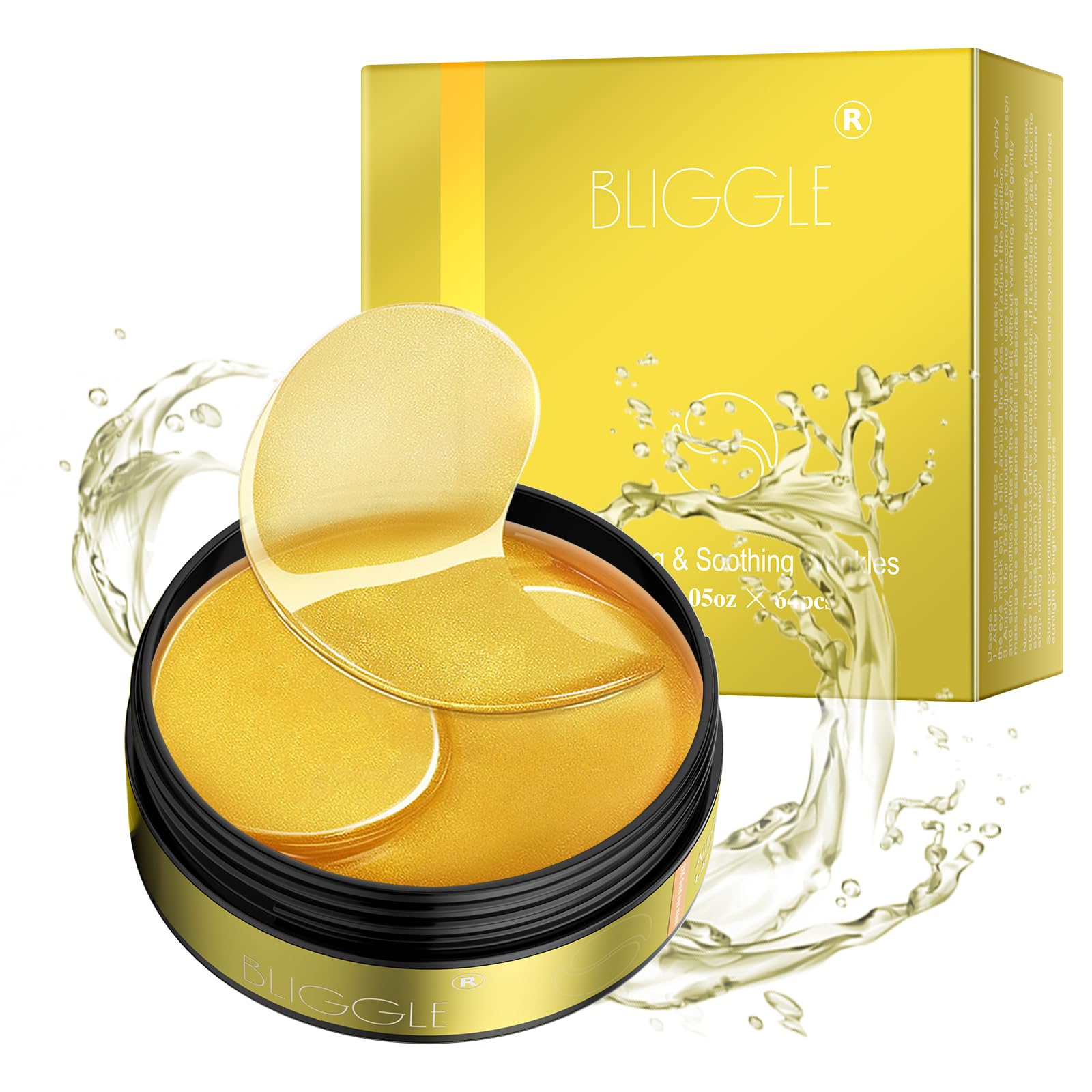 BLIGGLE Under Eye patches (64 pcs)-24K Gold Eye Mask with Hyaluronic Acid Cooling Eye Care for Puffy Eyes & Dark Circles TreatmentsReduce Under Eye Bags and Smooth Wrinkles New Era Fashion LLc