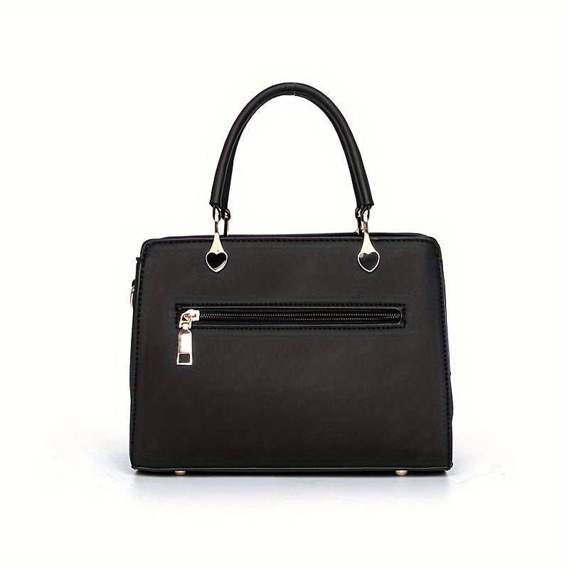 Solid Color Faux Leather Shoulder Bag - Detachable Strap, Zip Closure, Multi-Layer Crossbody Design, Polyester Lining, Fade-Resistant, Pom-Pom Pendant - The Perfect Holiday Gift for Valentine'S Day, Mother'S Day NovaCart