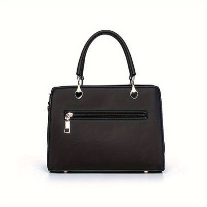 Solid Color Faux Leather Shoulder Bag - Detachable Strap, Zip Closure, Multi-Layer Crossbody Design, Polyester Lining, Fade-Resistant, Pom-Pom Pendant - The Perfect Holiday Gift for Valentine'S Day, Mother'S Day NovaCart