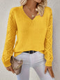Loose Hollow Knitted Sweater Long-sleeved Pullover V-neck Top Women's Clothing Grayceful LLC