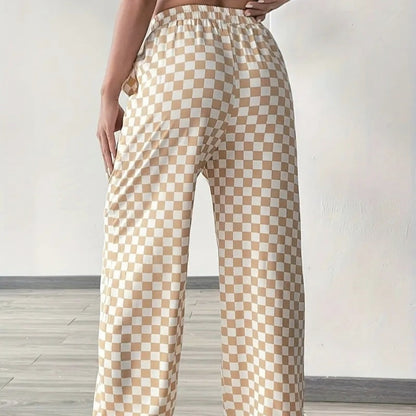 Checkerboard High-Waisted Wide-Leg Pants | 4 Colors S–XL FitiqueFit