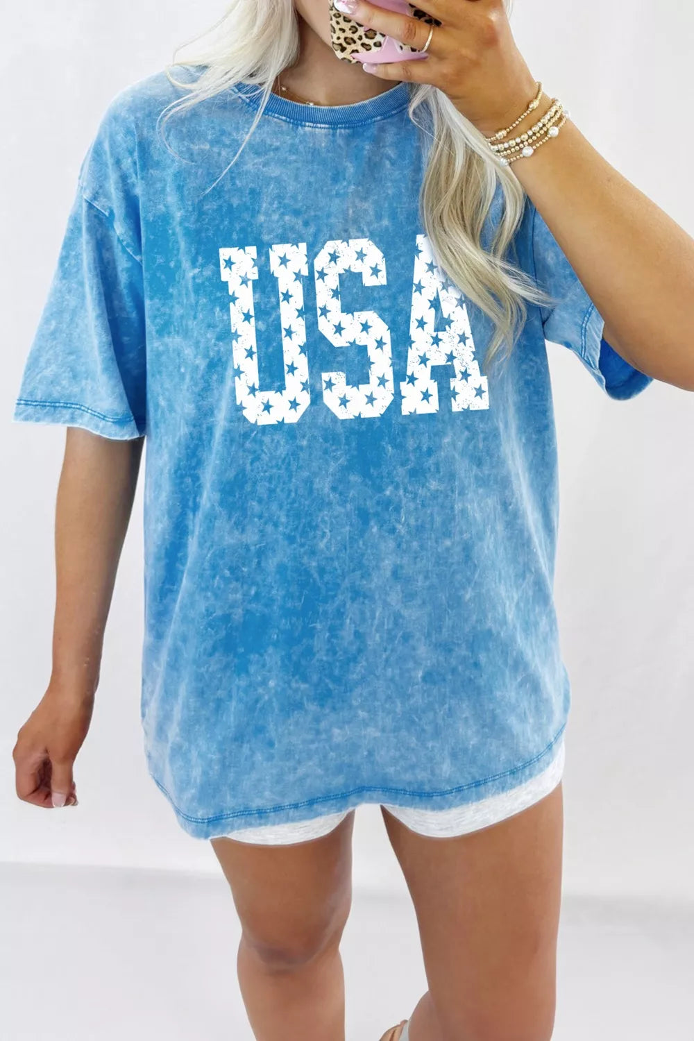USA Star Print Acid Wash T-Shirt New Era Fashion LLc