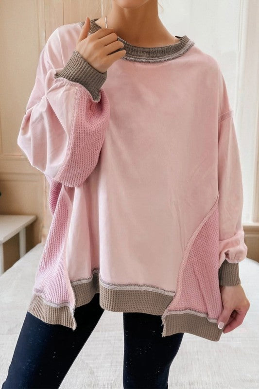 Colorblock Waffle Patchwork Oversize Sweatshirt Shop Style & More | Fresh Looks, Everyday Deals & Free Shipping