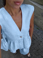 Women’s Cotton V-Neck Sleeveless Vest and Wide-Leg Pants Set FitiqueFit