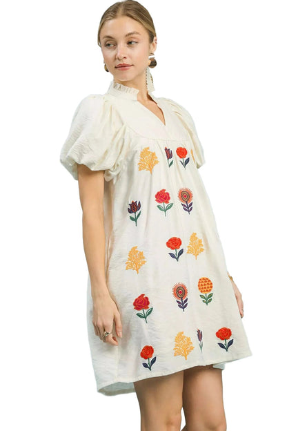 Umgee Floral Embroidered Puff Sleeve Mini Dress West2East Surf