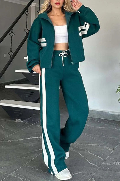Women’s Y2K Striped Zip-Top Jacket – Retro Track Sports Suit FitiqueFit