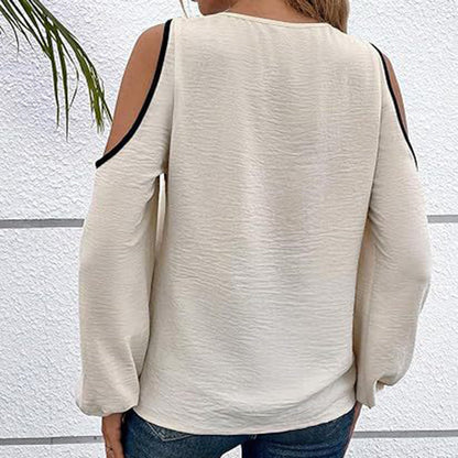 Women's Cold Shoulder Color Block Long Sleeve Tee Shirt Casual Going Out Top See size chart under “more details” The Fashion Celestial