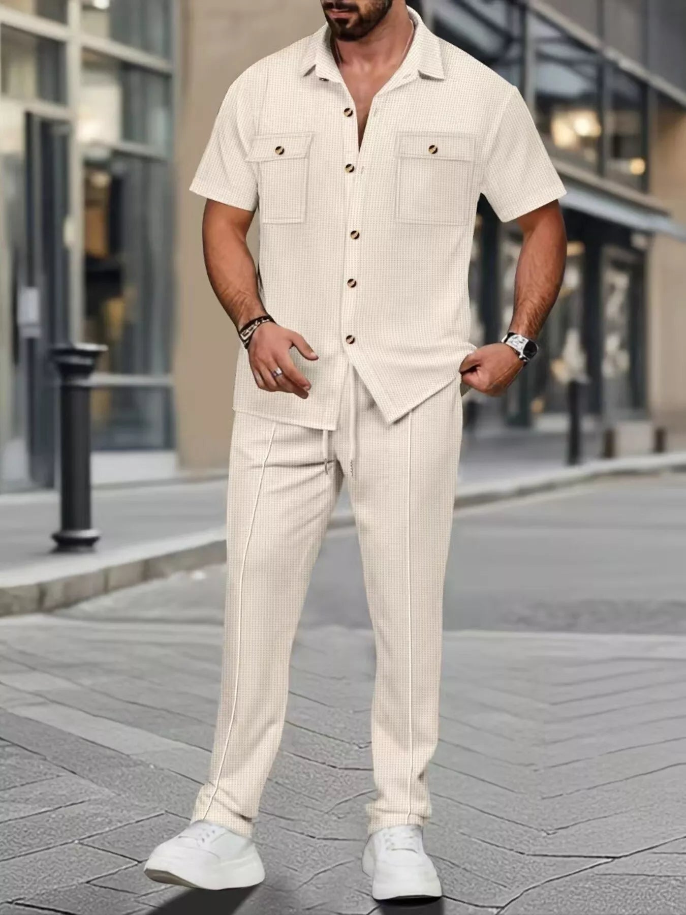 Men's Full Size Casual Short Sleeve Shirt and Pants Set Plus Size New Era Fashion LLc