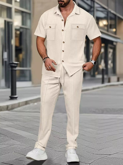 Men's Full Size Casual Short Sleeve Shirt and Pants Set Plus Size New Era Fashion LLc