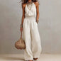 Women's Halter-Neck Backless Wide-Leg Jumpsuit – Solid Color Street Style FitiqueFit