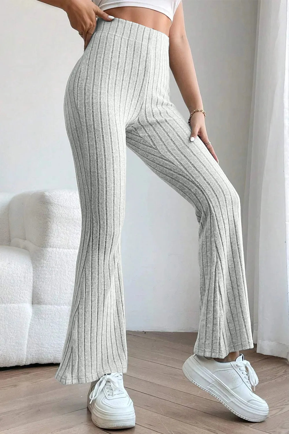 Basic Bae Full Size Ribbed High Waist Flare Pants New Era Fashion LLc