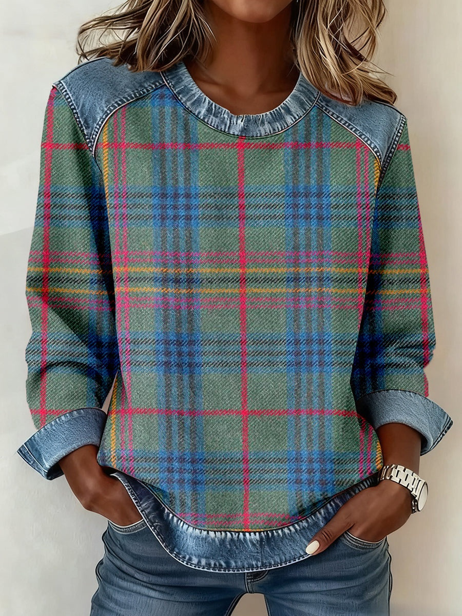 Denim Collar Patchwork Pullover Knitwear Top – Women’s Street Style FitiqueFit