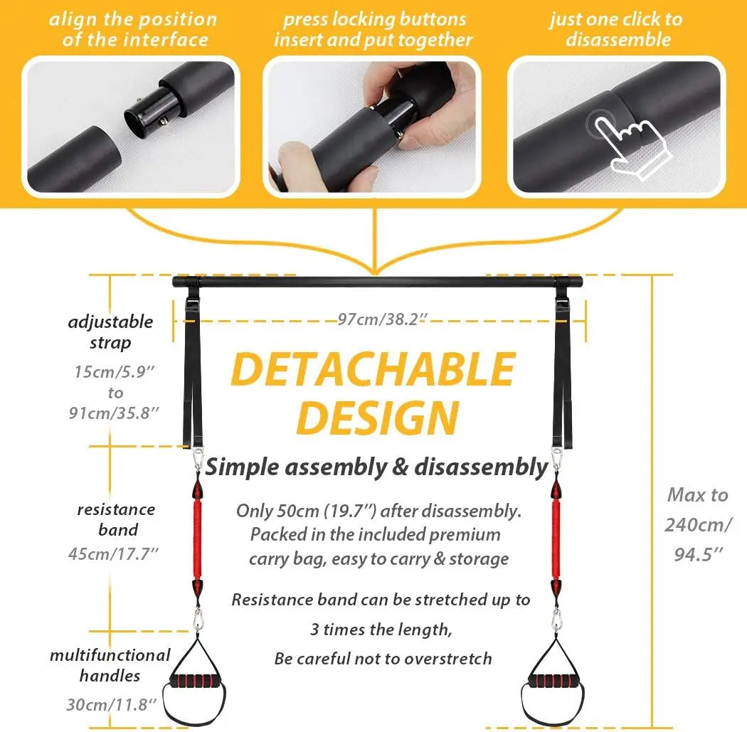 Upgraded 60-180LBS Adjustable Pilates Bar Kit with Resistance Band, Anti-Break, Portable Fitness Exercise Workout Toning Bar Stick for Stretching Twisting Sit-Up, Home Workout Equipment Men Women