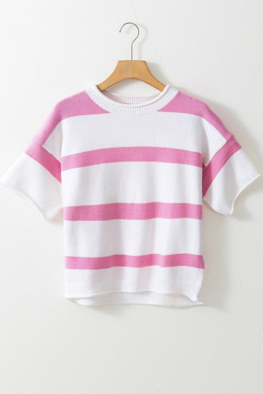 Stripe Knit Dropped Short Sleeve Sweater Shop Style & More | Fresh Looks, Everyday Deals & Free Shipping