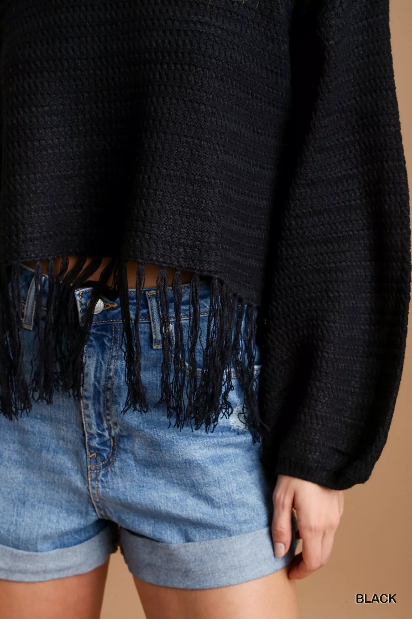 Umgee Crochet Knit Crop Top with Frey Hem West2East Surf