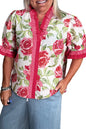 Rose Plus Size Floral Print Frill Neck Short Sleeve Blouse Garden Naked Curves