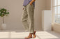 Cropped Pants With Decorative Buttons Along the Side Seams FitiqueFit
