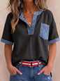 Women's Casual Loose-Fit Color-Block Patchwork Short-Sleeve Top FitiqueFit