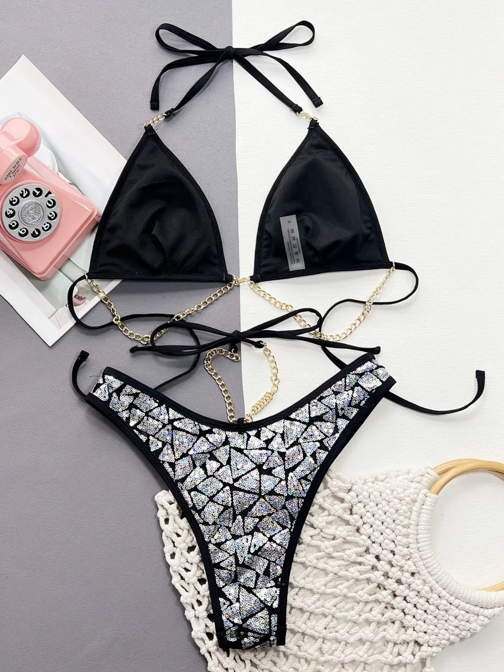 Sequin Halter Neck Two-Piece Bikini Set New Era Fashion LLc