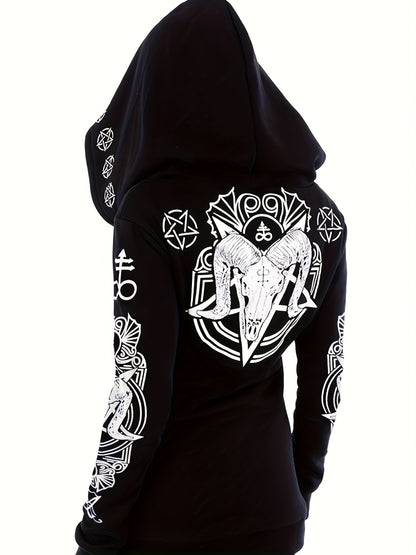 Women's Fashion Punk Style Geometric Print Zipper Sweatshirt NovaCart