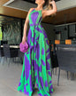 Green Printing Casual Lace Up Jumpsuit Grayceful LLC