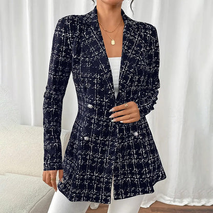 Women’s Plaid Double-Breasted Blazer FitiqueFit