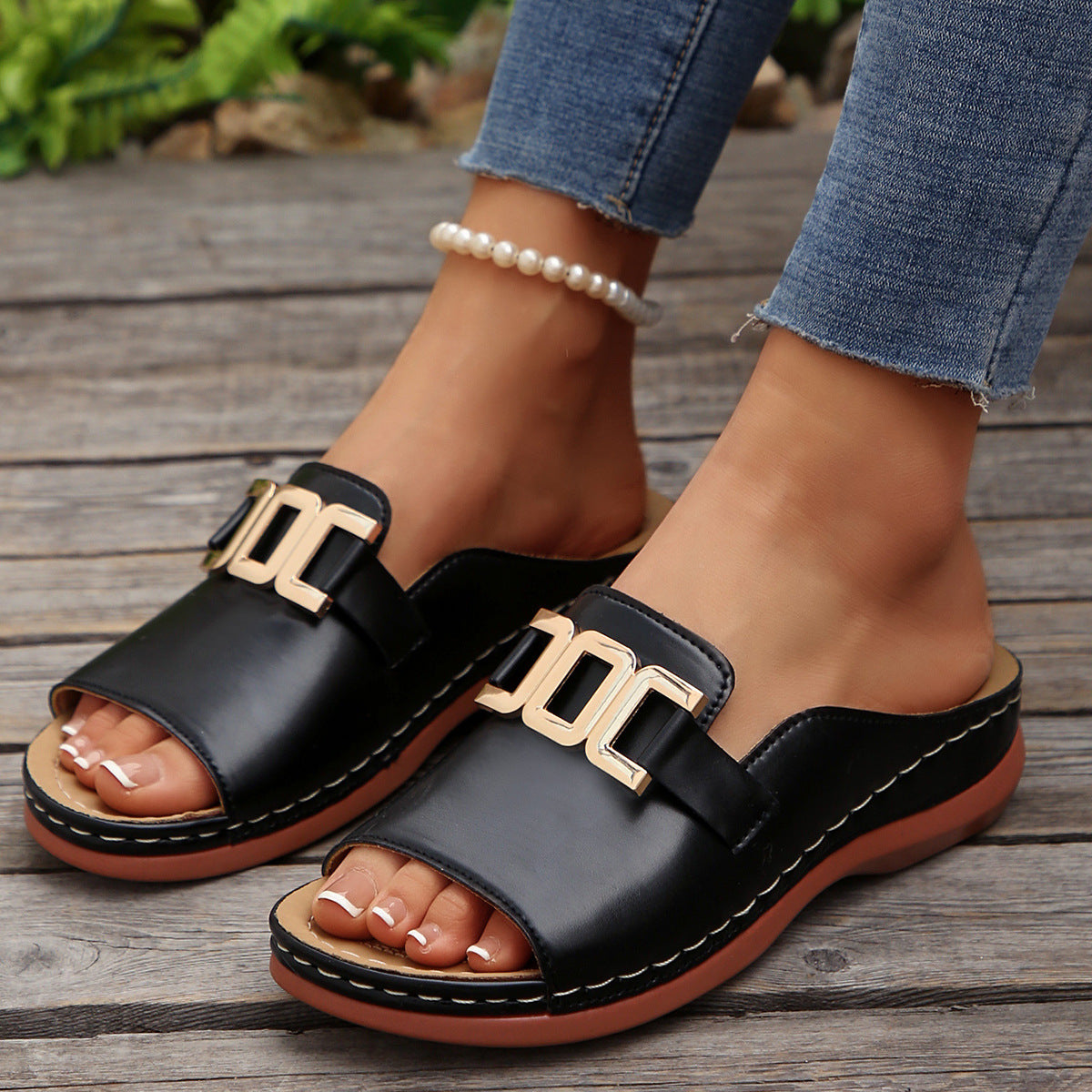 Chain Wedge Platform Peep-Toe Sandals – 5 Colors EU 36–45 FitiqueFit