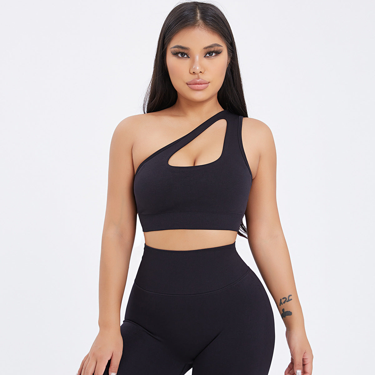 Seamless One-Shoulder Bra & Scrunch Leggings Set - High Waisted Yoga Pants FitiqueFit