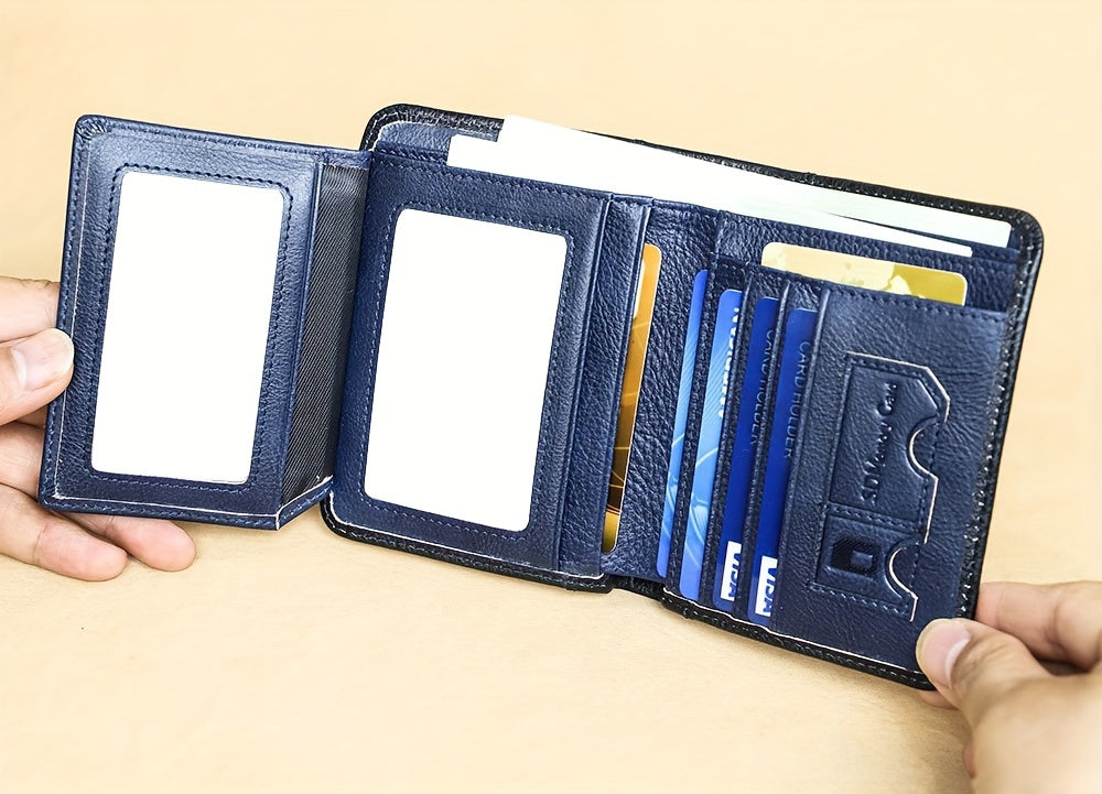 Genuine Leather Men's Wallet/Ultra-Thin Top-Grain Cowhide/Compact Multi-Function ID Credit Card Holder/RFID Blocking/Blessing Card Set/Christmas Valentine's Day Father's Day Gift NovaCart