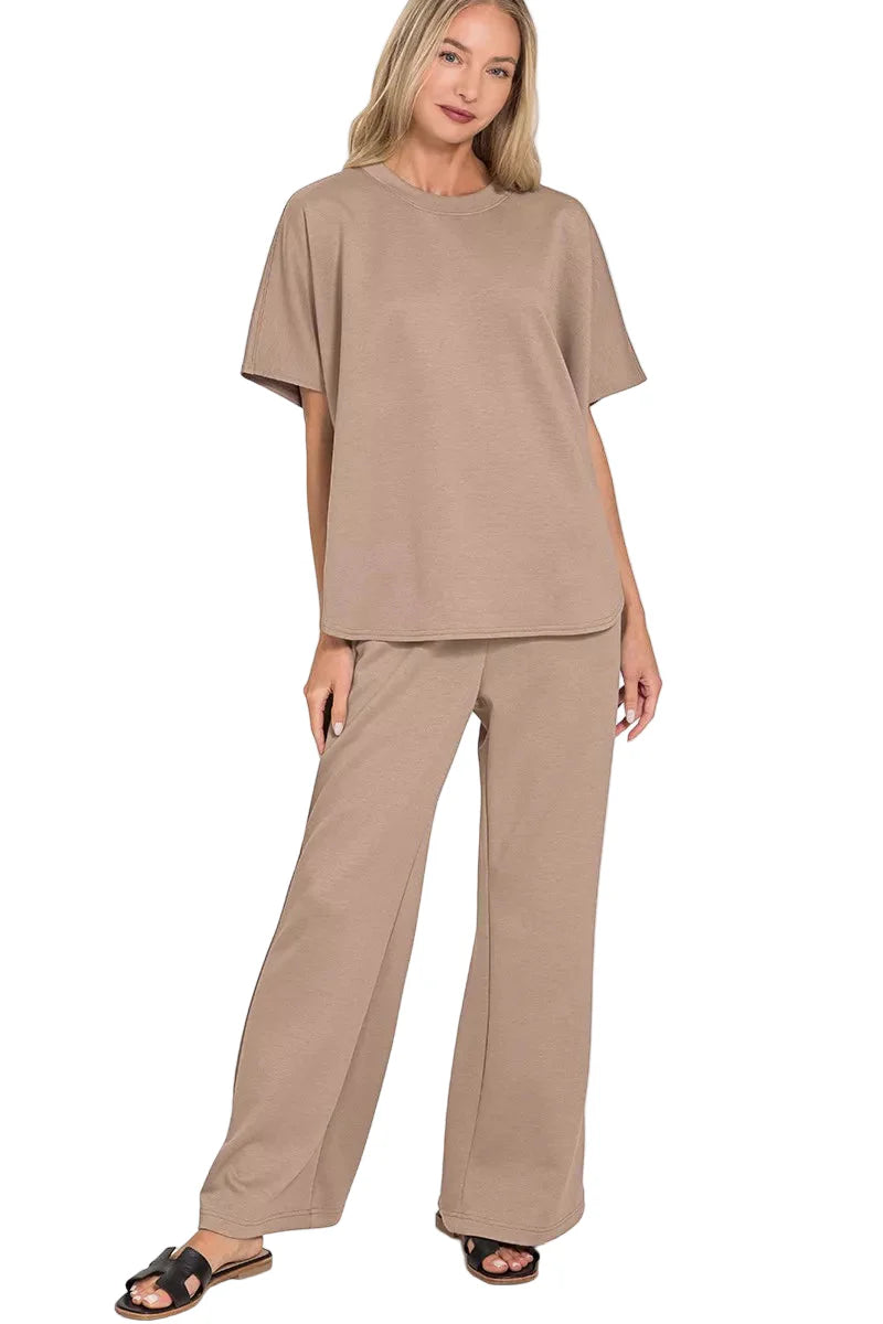 Zenana Scuba Curbed Hem Top & Pants Set West2East Surf