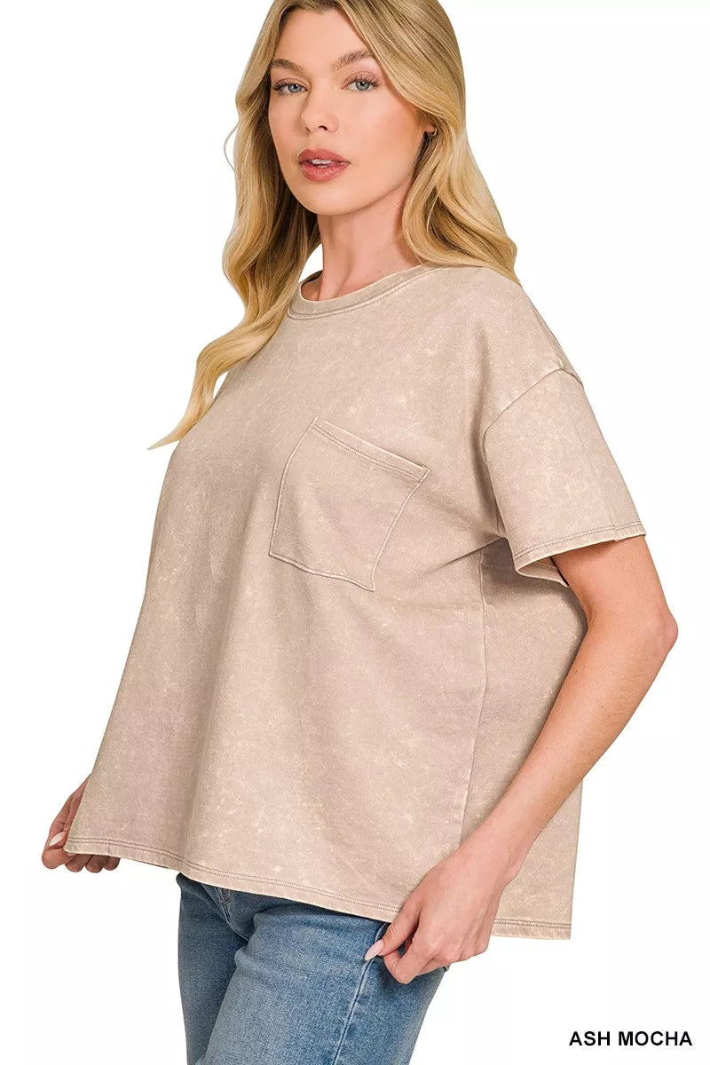Zenana French Terry Acid Washed Relaxed Top & Short Set New Era Fashion LLc