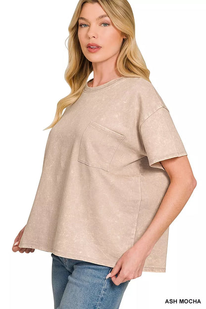 Zenana French Terry Acid Washed Relaxed Top & Short Set New Era Fashion LLc