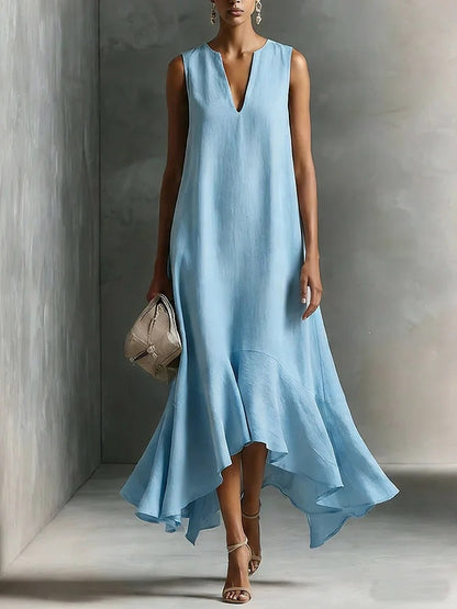 Women's Deep V-Neck Sleeveless Asymmetrical Maxi Dress – Patchwork FitiqueFit