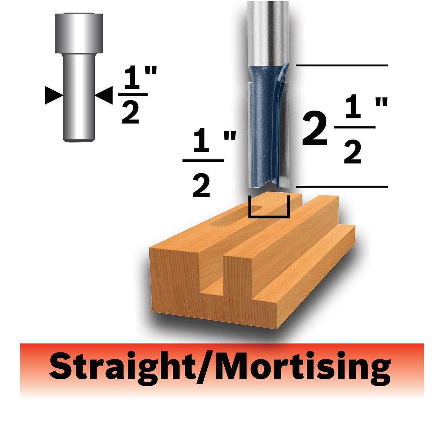 BOSCH 85252MC 1/2 In. x 2-1/2 In. Carbide-Tipped Double-Flute Straight Router Bit VM Hardware