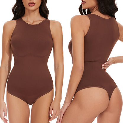 Shaping Tight Belly Trimming Vest Solid Color Round Neck Jumpsuit Grayceful LLC