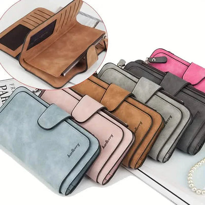 Vintage Faux Leather Long Wallet – Trifold Credit Card Holder with Snap & Zipper DailySale