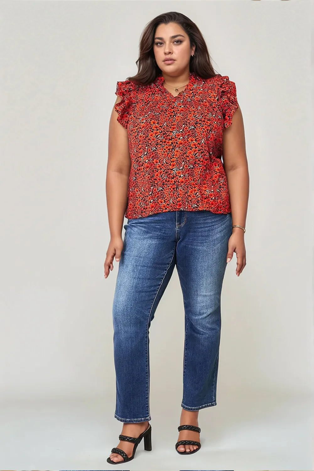 Double Take Floral Flutter Sleeve Notched Neck Blouse New Era Fashion LLc