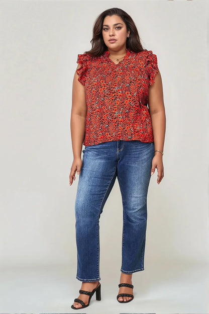 Double Take Floral Flutter Sleeve Notched Neck Blouse New Era Fashion LLc
